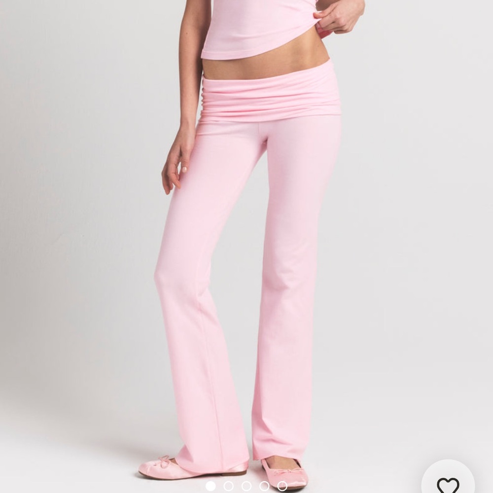 SKIMS Light Pink Fold-Over Waist Boot-Cut Lounge Pants and Matching T- shirt